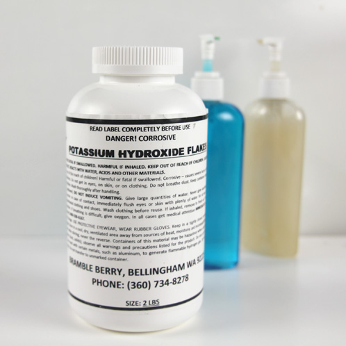 Potassium hydroxide in soft soaps