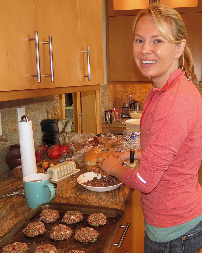 Anne-Marie forming Quinoa Feta Burger pattys