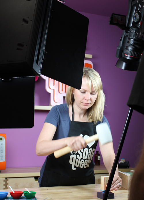 Anne-Marie Stamping soap for an episode of Soap Queen TV