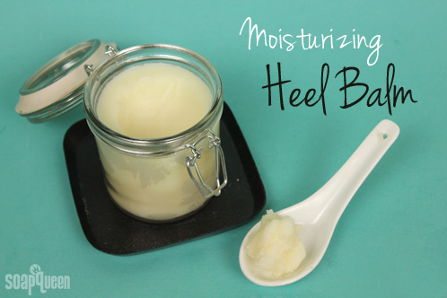 Dry, cracked heels? This Moisturizing Heel Balm made with cocoa butter and shea butter will leave your feet feeling soft. Post includes a free label!