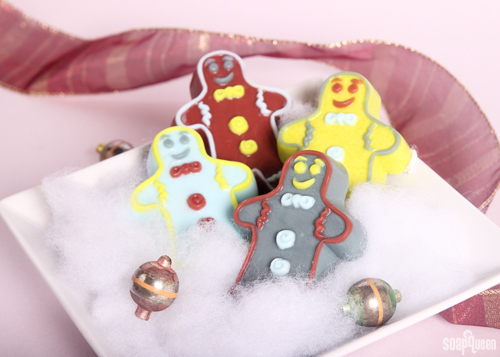 These gingerbread man soaps feature fun colors for a unique twist.